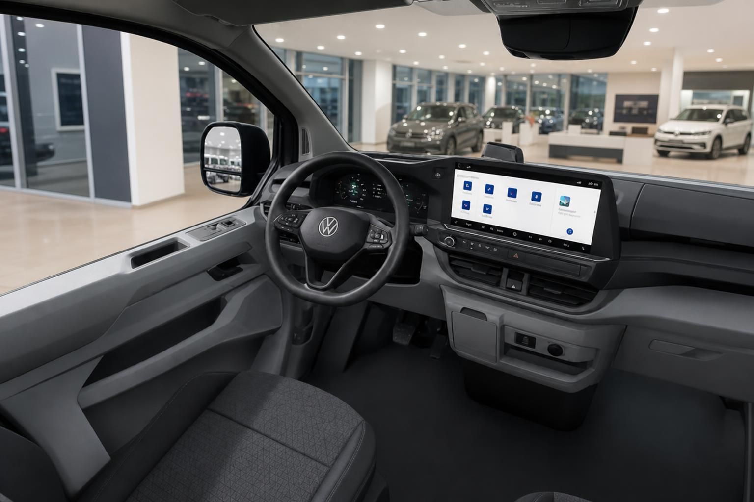 VW Nutzfahrzeug Cockpit mit digitalem Cockpit und Touchscreen im Autohaus