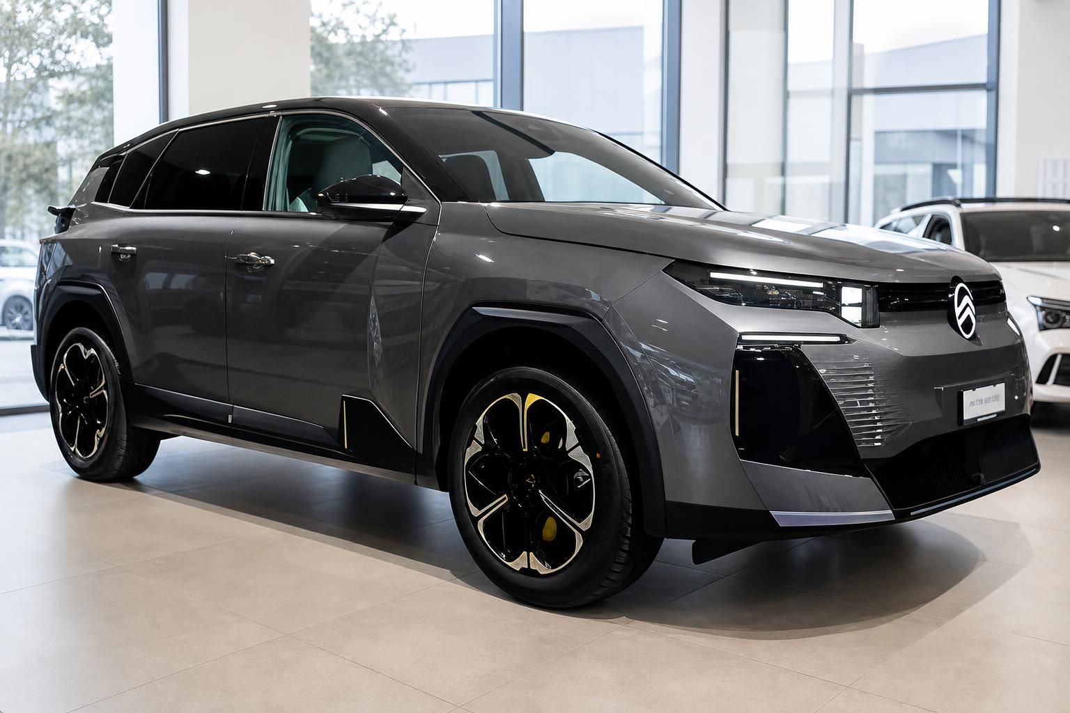 Citroen Aircross SUV in Grau, Seitenansicht im Autohaus