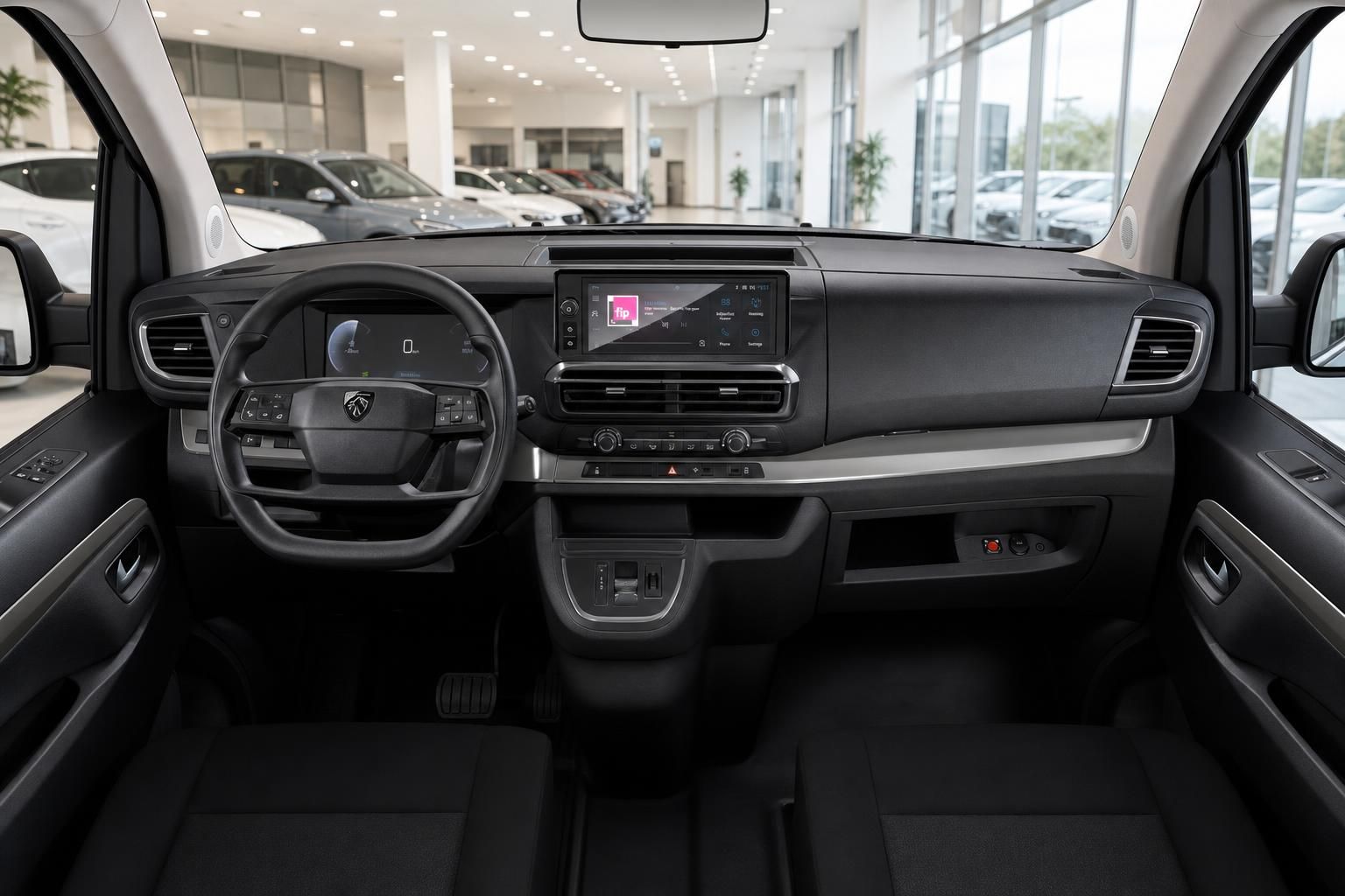 Peugeot Innenraum Cockpit mit Lenkrad, Touchscreen-Infotainment und moderner Instrumententafel