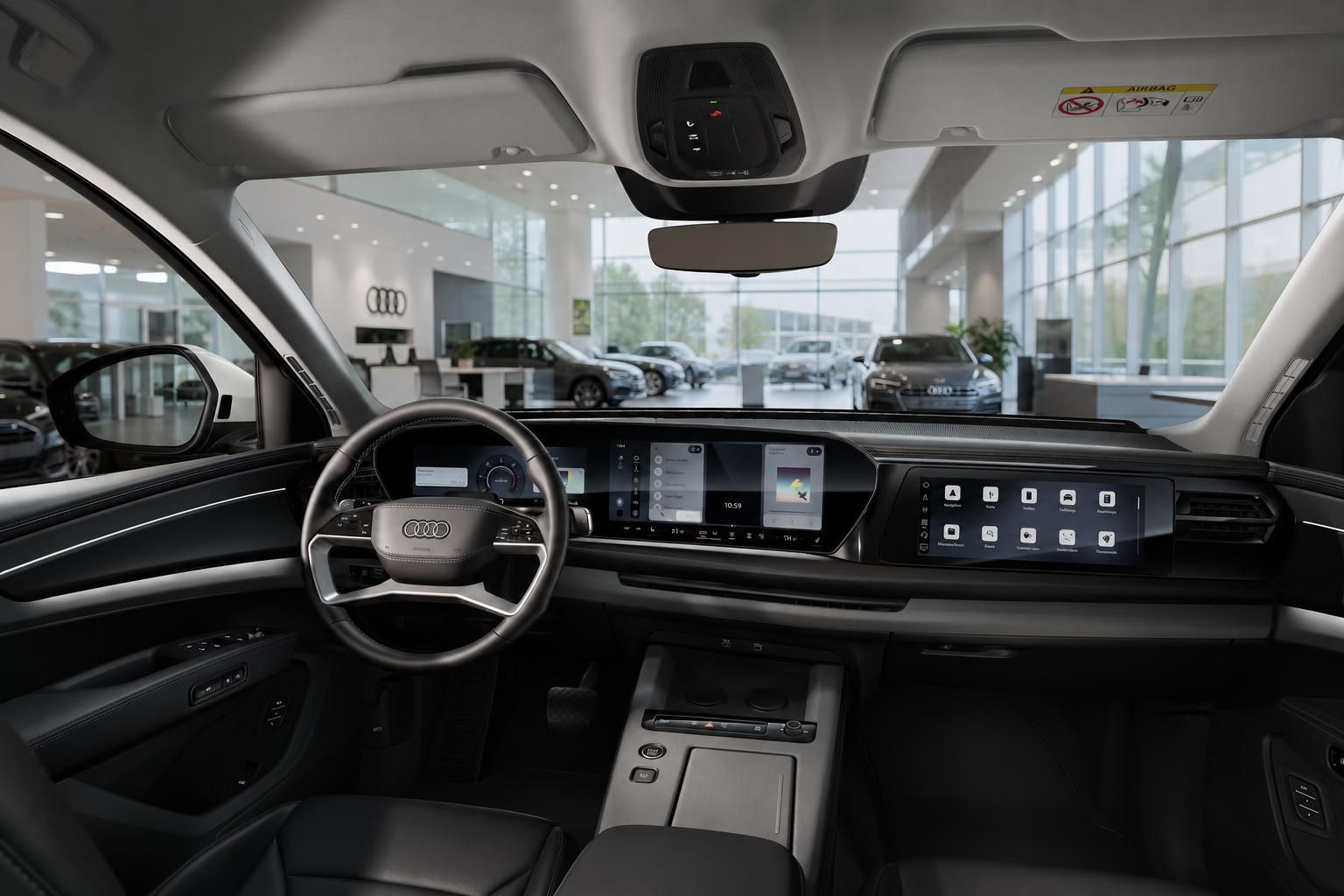 Audi Interieur mit Cockpit, Lenkrad und Digitaldisplay im Detail