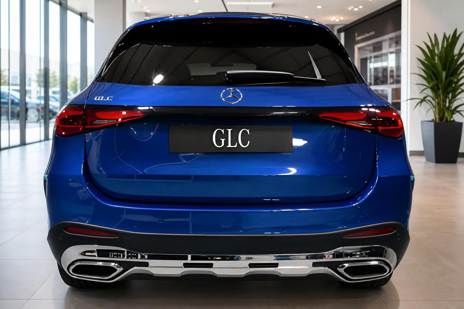 Mercedes-Benz GLC blau, Heckansicht mit LED-Ruecklichtern