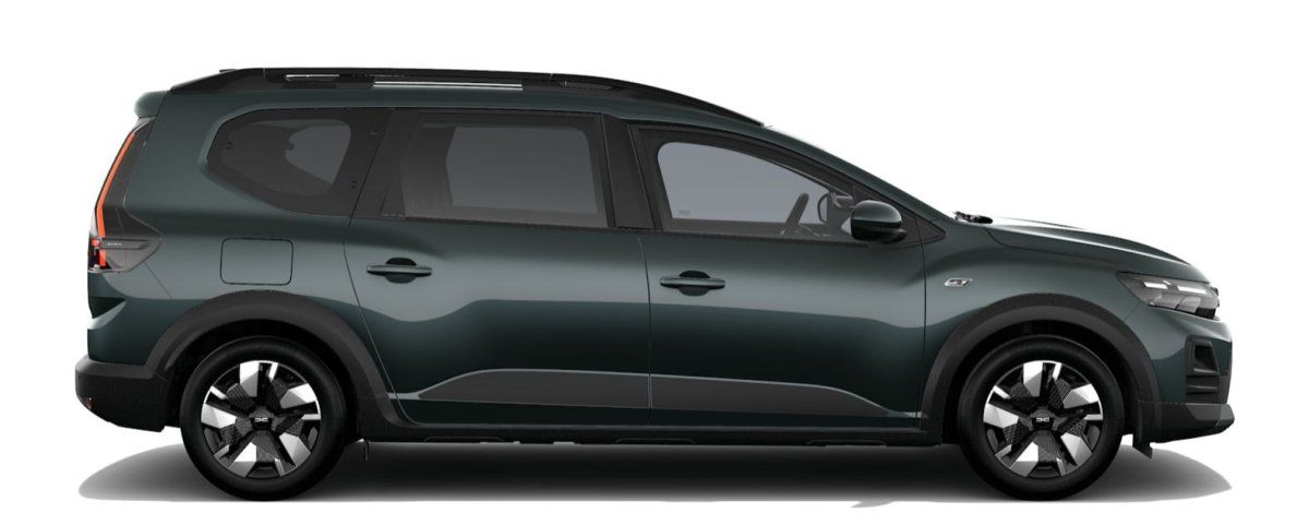Dacia Jogger in Dunkelgrün Seitenansicht im Autohaus Showroom