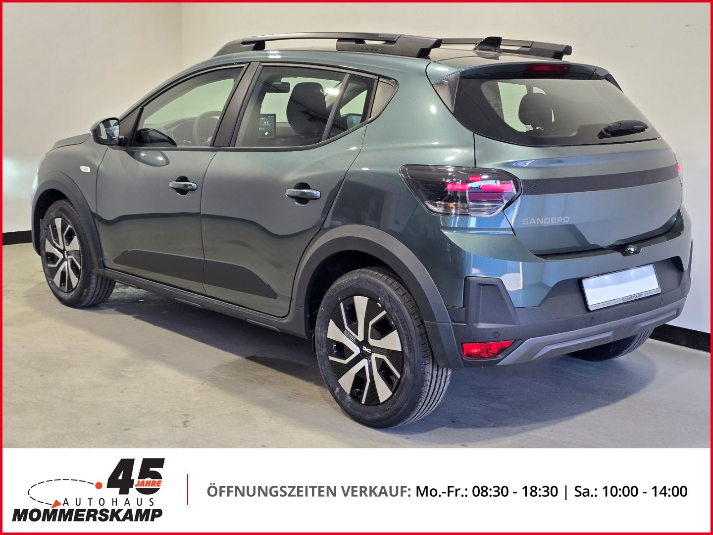 Dacia Sandero in Grau, Heckansicht mit Dachreling