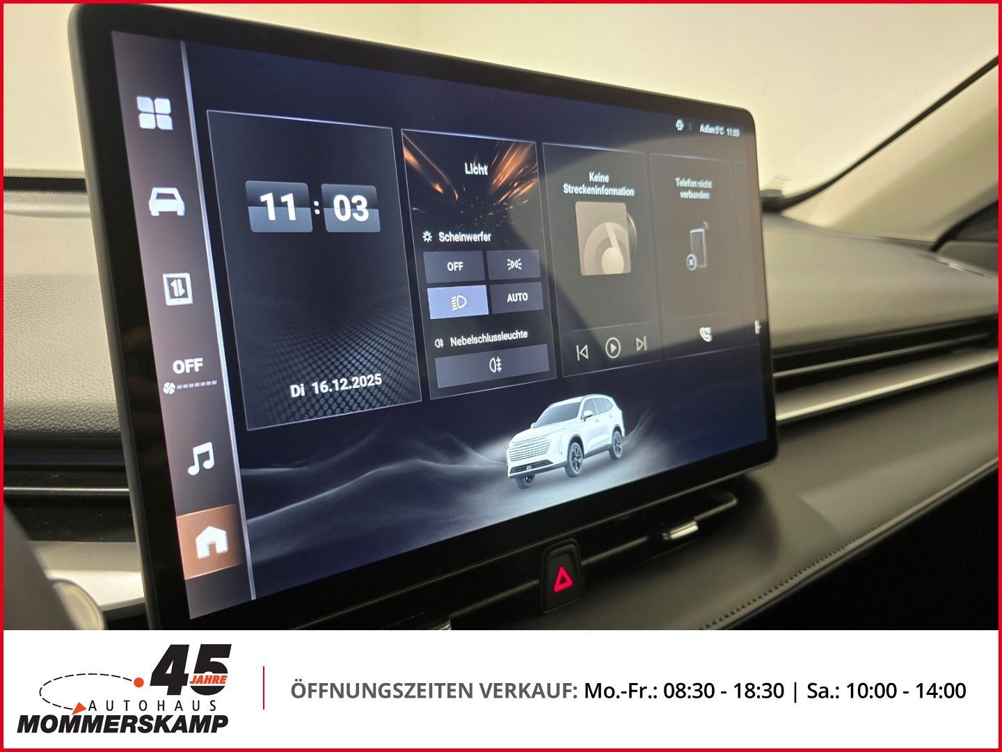 Infotainment-Display des Haval SUV mit Fahrzeugansicht und Menue