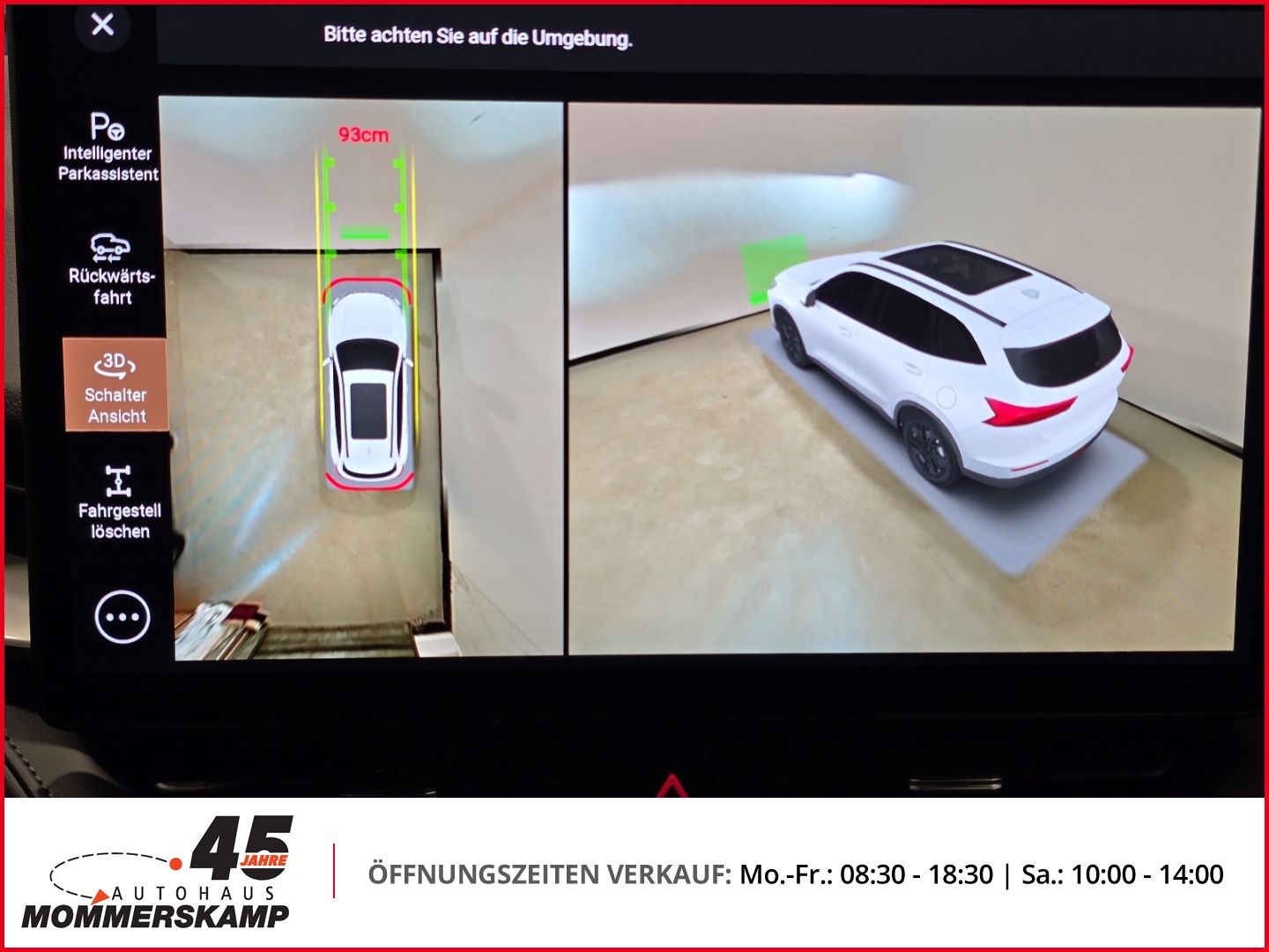 3D-Parkassistent Bildschirmanzeige im Fahrzeug Infotainmentsystem