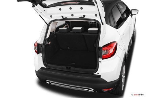 Renault Captur weiß, geöffneter Kofferraum mit Ladefläche im Detail