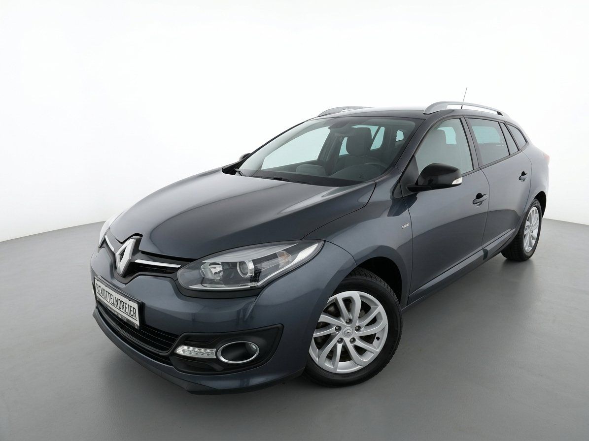 Renault Megane Kombi grau metallic Frontansicht im Studio