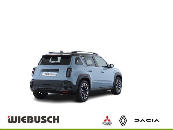 Dacia SUV in Blau, Heck-Seitenansicht mit Dachreling