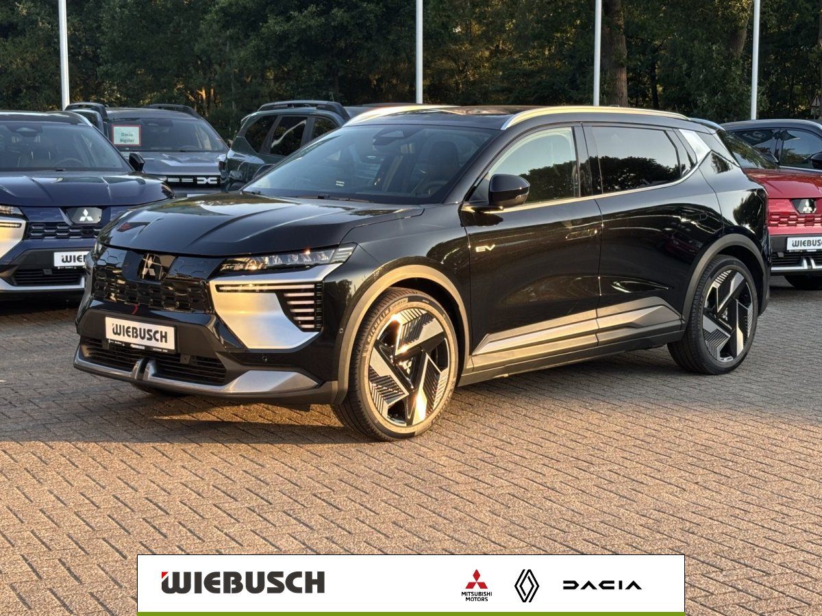 Mitsubishi Elektro-SUV schwarz metallic in Seitenansicht auf Autohof