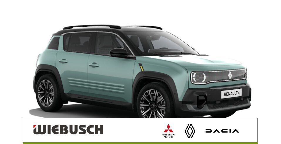 Renault 4 E-Tech in Mintgruen, Frontansicht schraeg bei Wiebusch