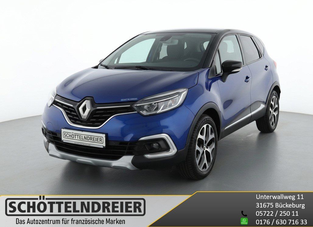 Renault Captur blau Frontansicht SUV mit Haendlerkontakt Overlay