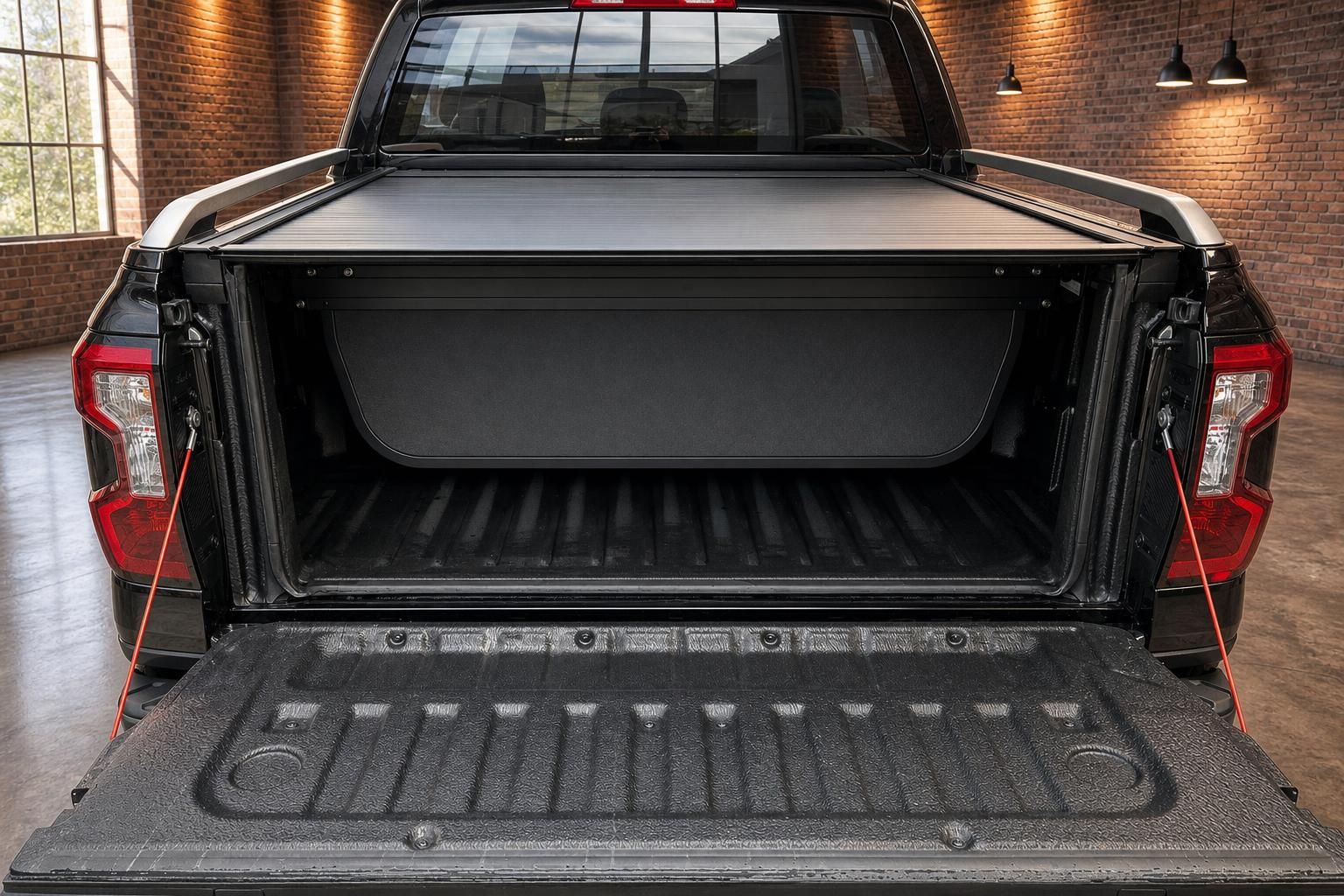 Ford Pickup Ladefläche mit Rollo und Rücklichtern von hinten