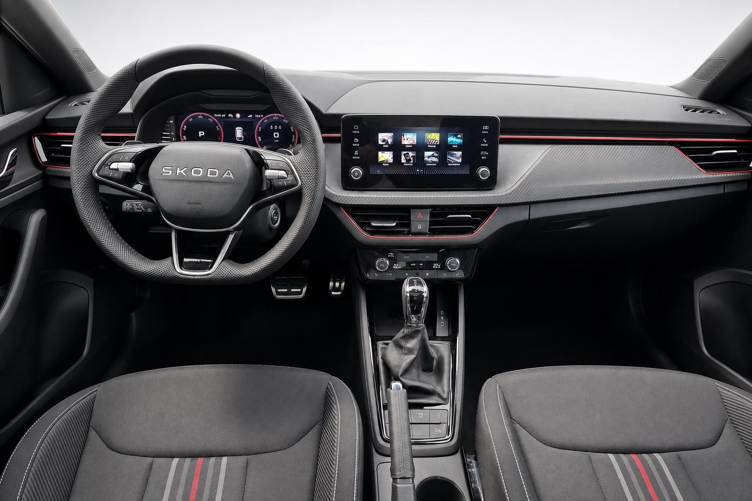 Skoda Cockpit mit Lenkrad, Digitaltacho und Mittelkonsole