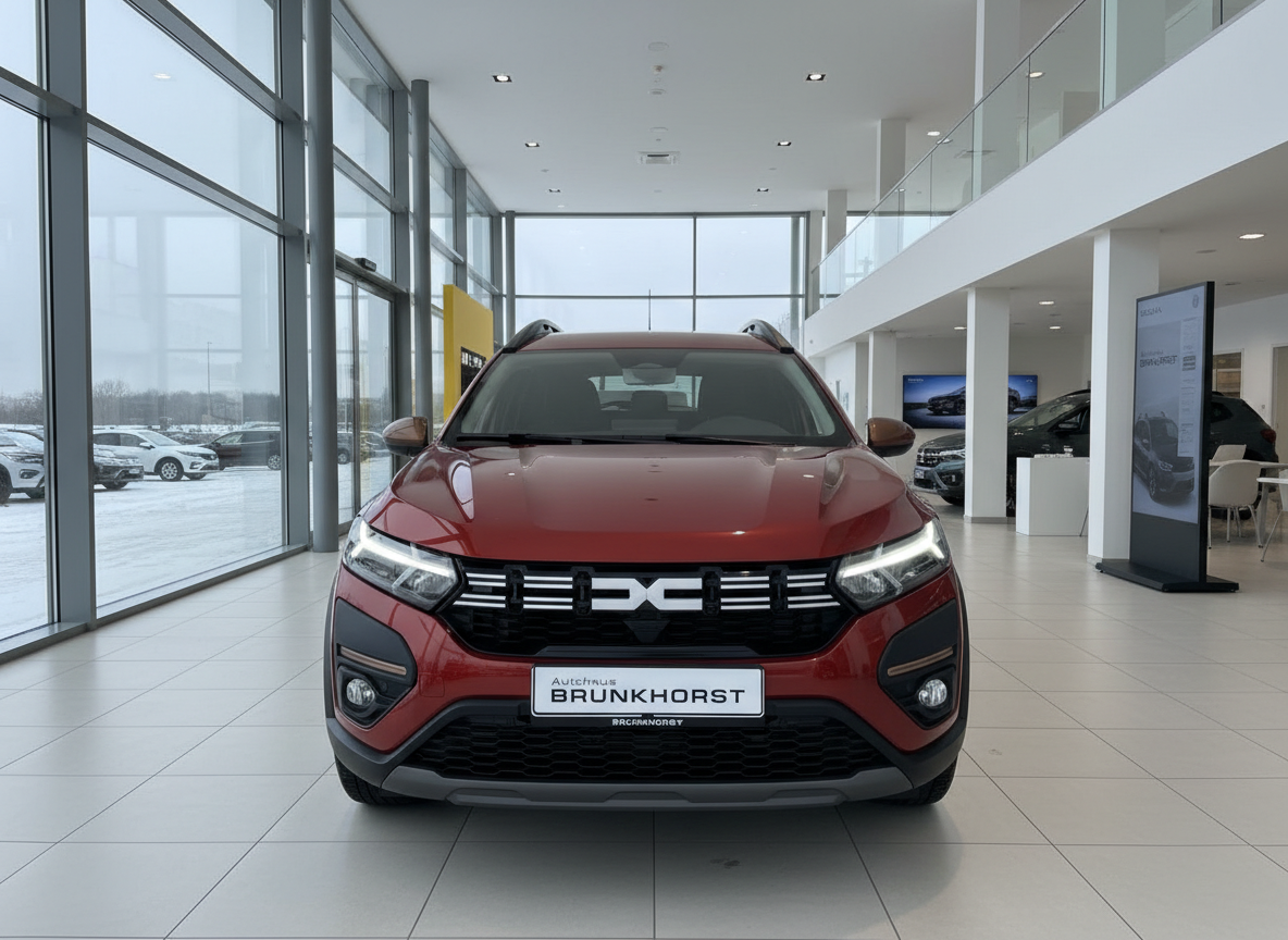 Roter Dacia Jogger Frontansicht im Autohaus Brunkhorst Showroom