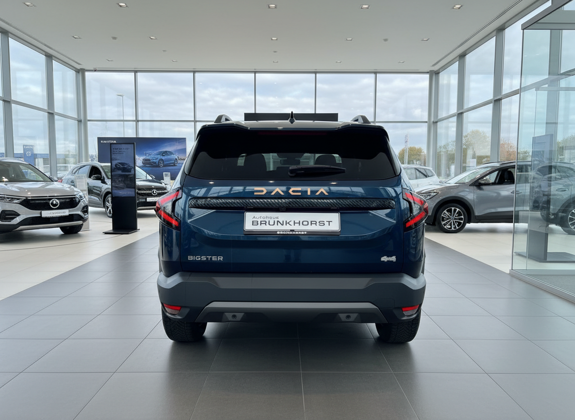 Dacia Bigster SUV in Dunkelblau – Heckansicht im Autohaus Brunkhorst