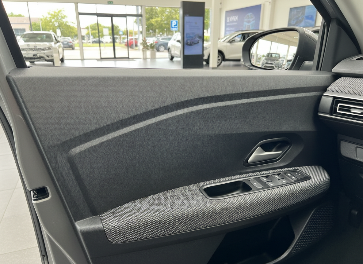 Fahrzeuginnenraum Fahrertür mit elektrischen Fensterhebern und Türgriff im Autohaus