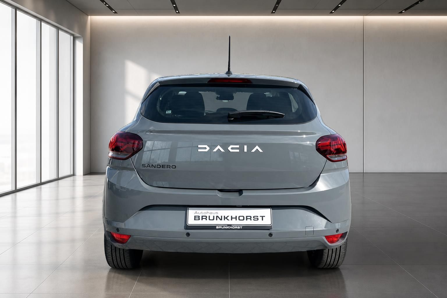 Dacia Sandero Heckansicht grau - Rückleuchten und Kennzeichenhalter Autohaus Brunkhorst