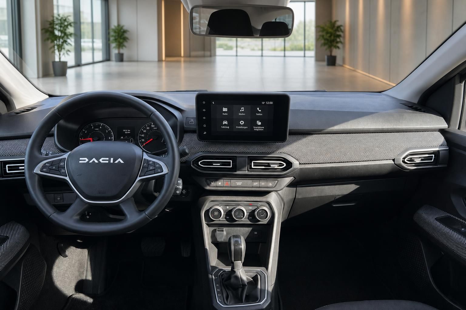 Dacia Sandero Armaturenbrett - Lenkrad, Touchscreen und Mittelkonsole im Detail