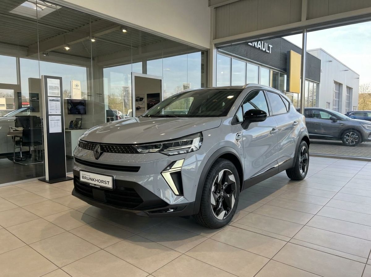 Renault Captur in Grau im Autohaus Brunkhorst Showroom – moderner Kompakt-SUV Frontansicht