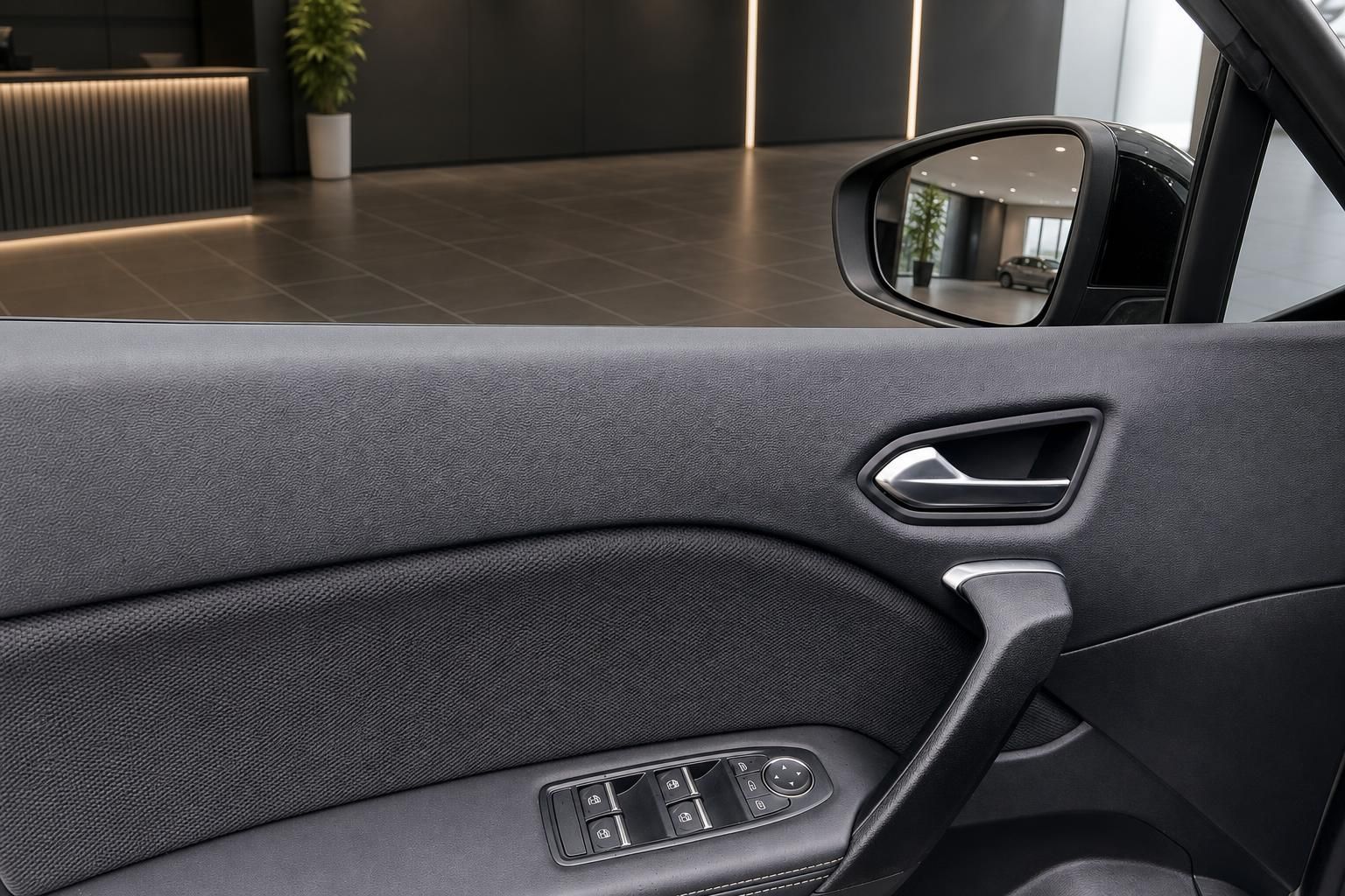 Türverkleidung und Außenspiegel eines Renault im Autohaus-Showroom