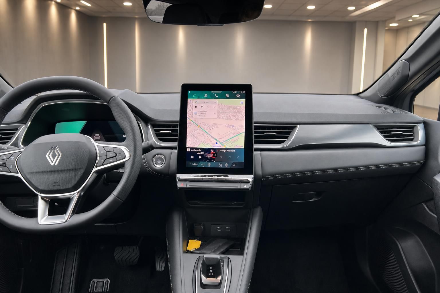 Renault Innenraum mit Lenkrad und grossem Touchscreen Navigationssystem