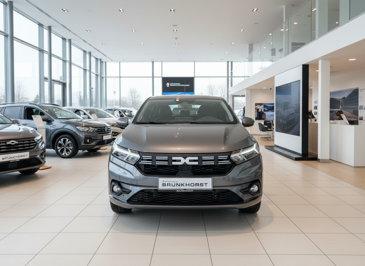 Dacia Logan Frontansicht in Grau im Autohaus Brunkhorst Showroom