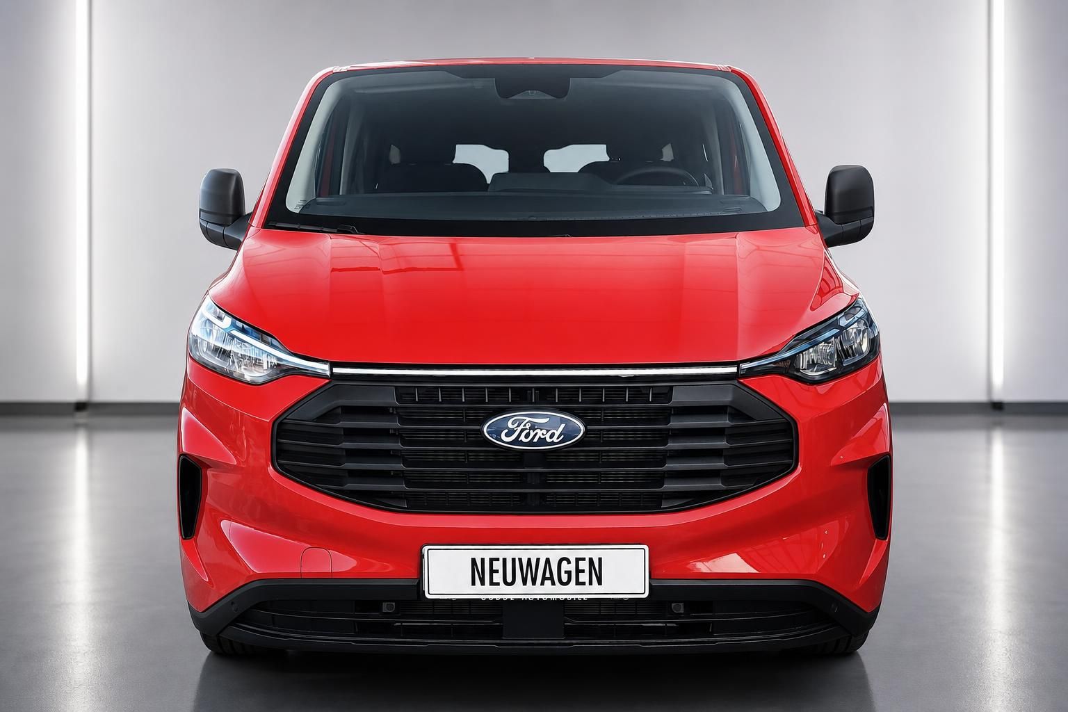 Ford Transit Custom rot Frontansicht mit Kuehlergrill und Ford Logo