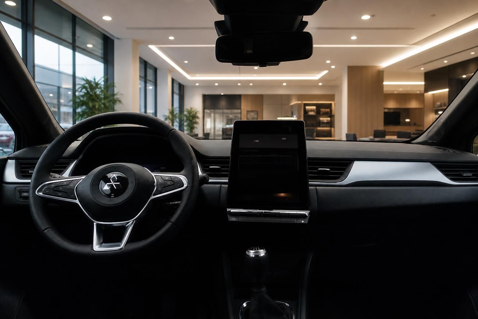 Mitsubishi ASX Cockpit mit Lenkrad und Infotainment-Display im Autohaus