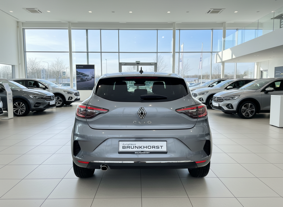 Renault Clio grau Heckansicht im Autohaus Brunkhorst Showroom