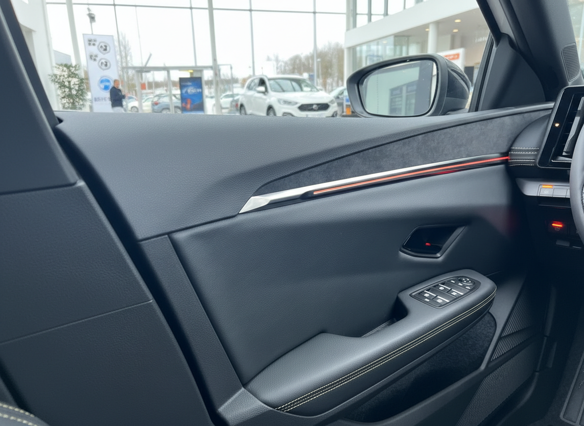 Fahrzeuginnenraum Fahrertür mit Ambientebeleuchtung, Fensterheber und Alcantara-Dekor