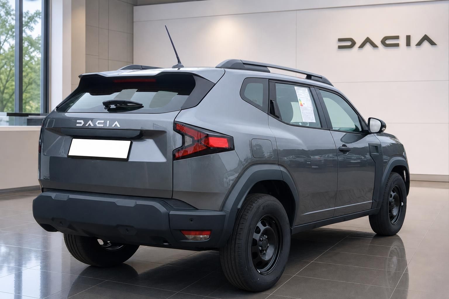 Dacia SUV grau Heckansicht im Autohaus Showroom