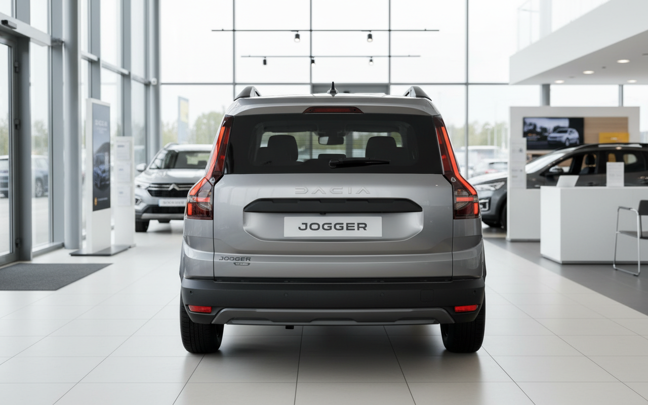 Dacia Jogger Grau Heckansicht im Autohaus Showroom