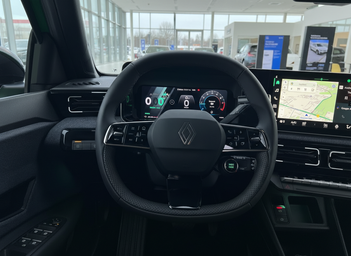 Renault Innenraum mit digitalem Cockpit und Navigationssystem im Autohaus