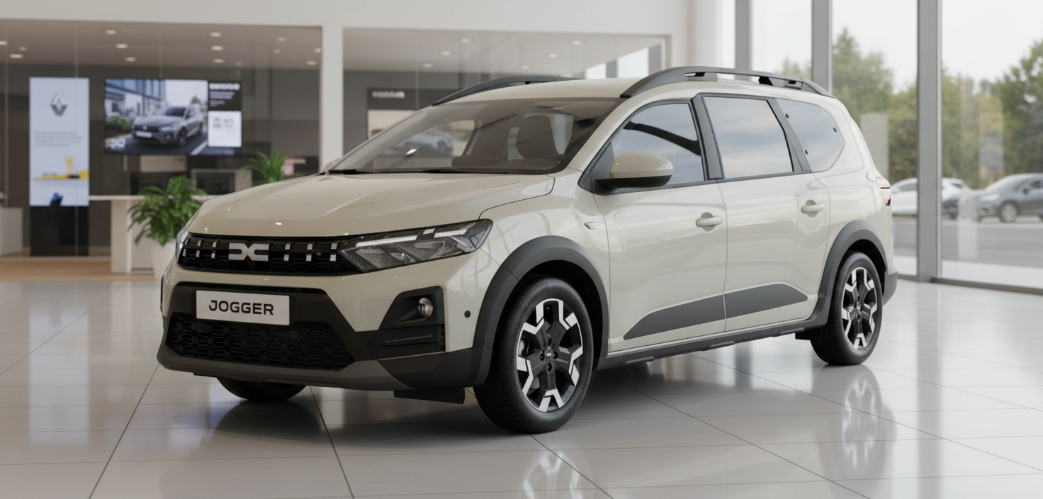 Dacia Jogger in Beige im Autohaus – moderner 7-Sitzer Kombi mit Dachreling