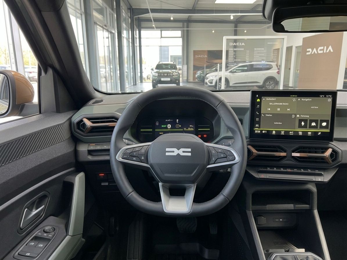 Dacia Fahrzeug Armaturenbrett mit digitalem Display und Lenkrad - moderne Ausstattung