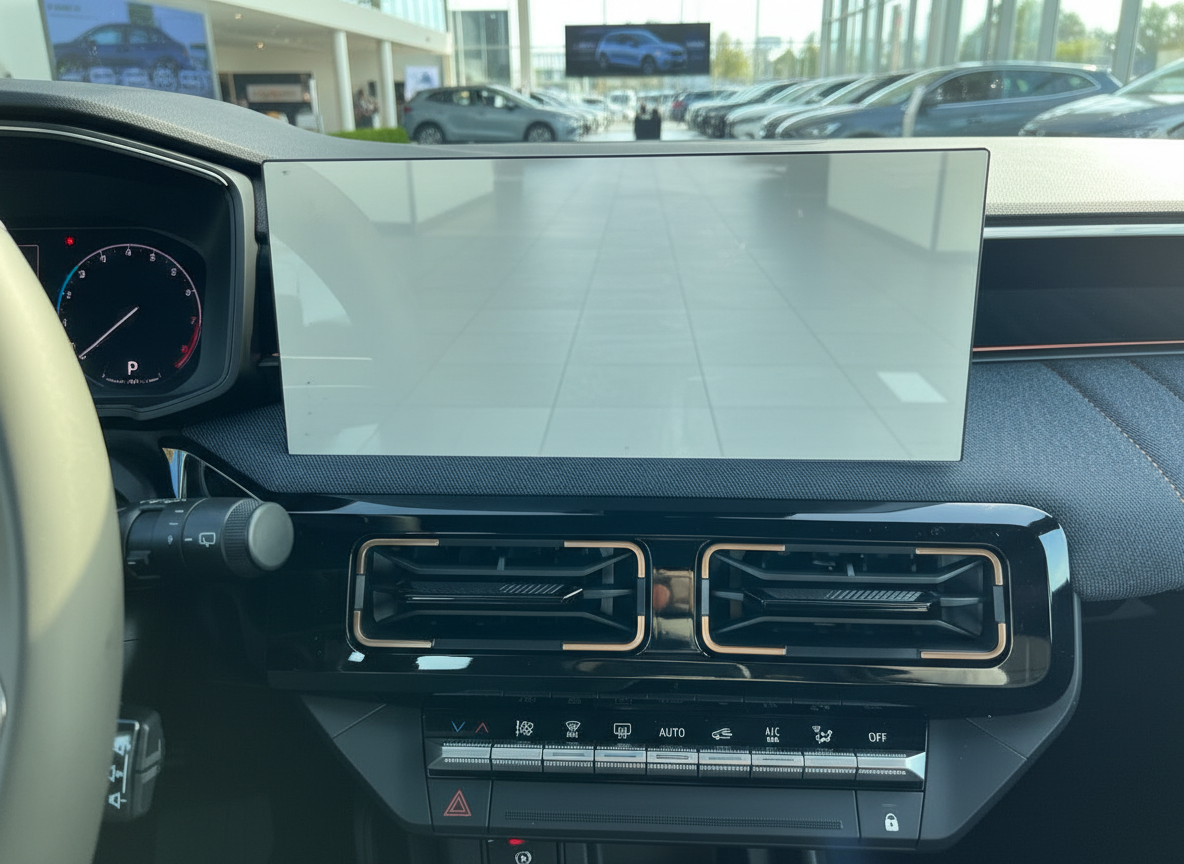 Innenraum Volkswagen ID Cockpit mit großem Touchscreen Display und Klimasteuerung