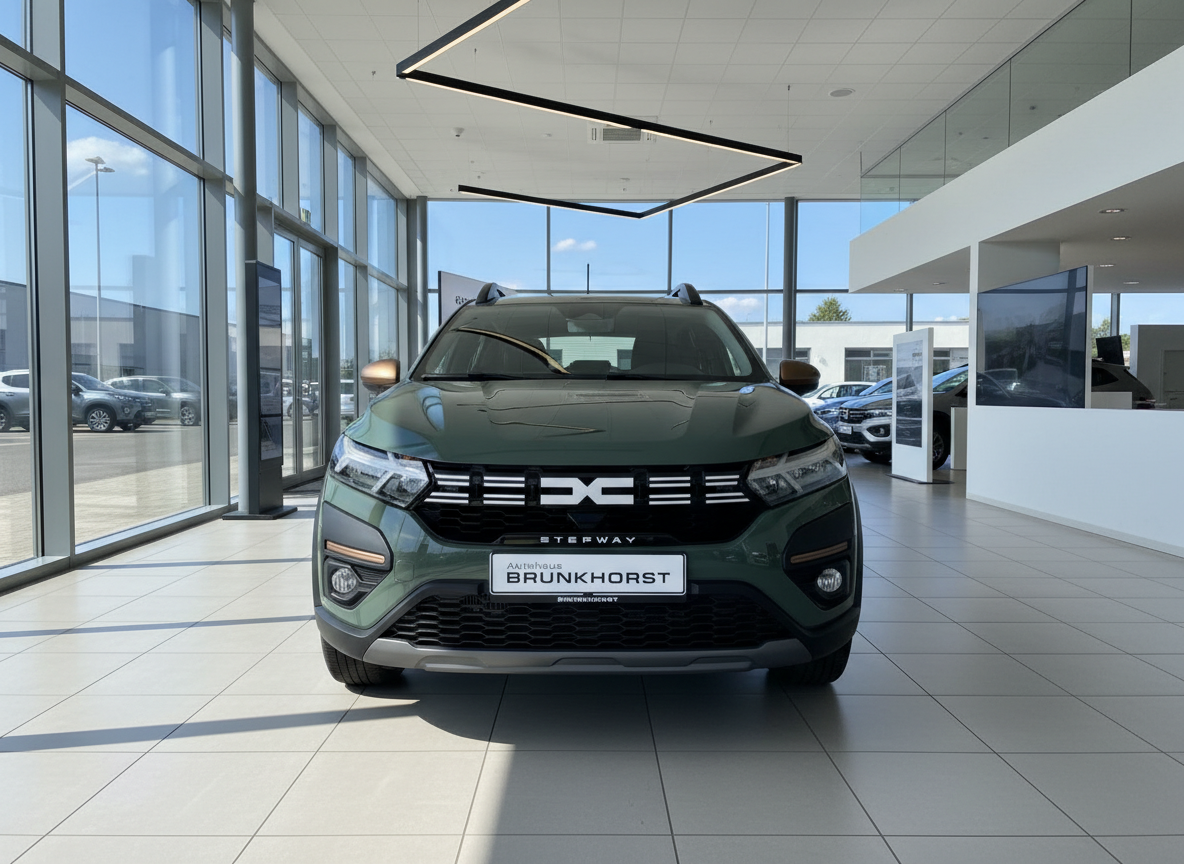 Dacia Sandero Stepway in Dunkelgrün Frontansicht im Autohaus Brunkhorst Showroom