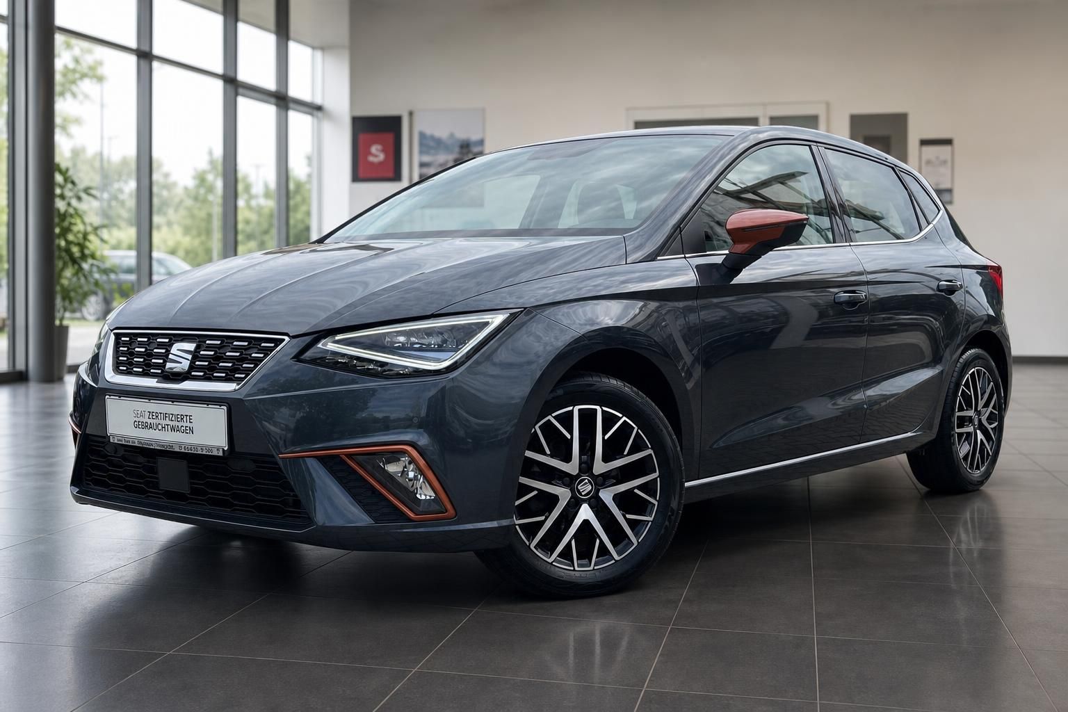 SEAT Ibiza grau FR Frontansicht mit Alufelgen im Autohaus
