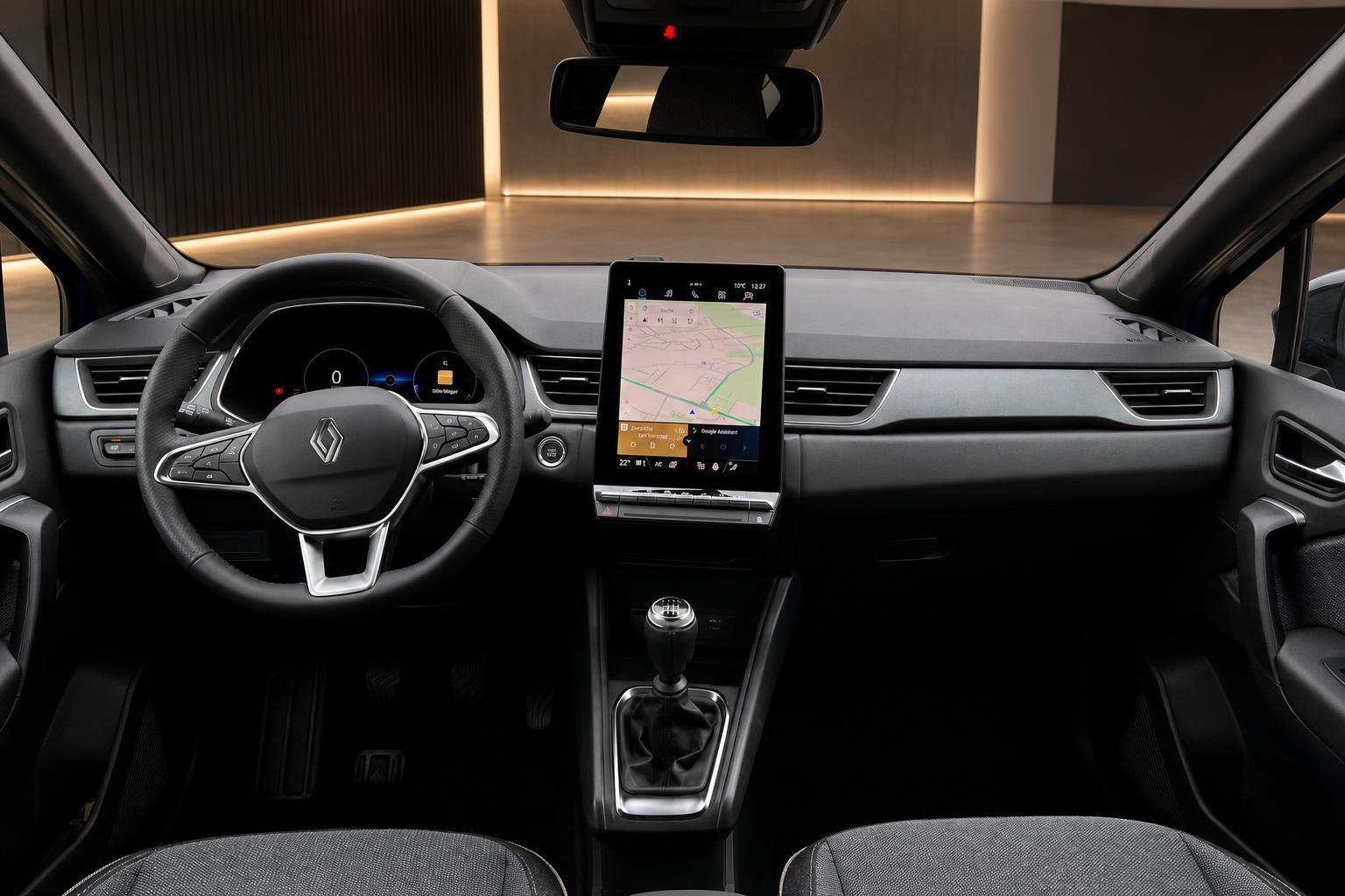 Renault Captur Innenraum mit modernem Dashboard, Navigationssystem und Schaltgetriebe
