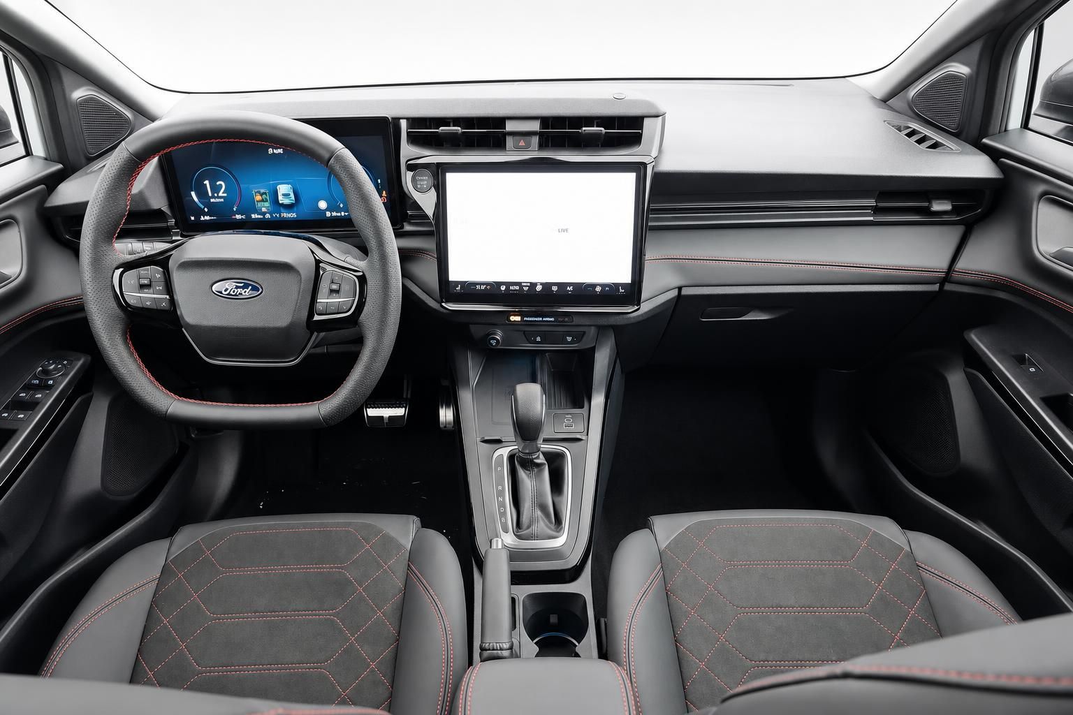 Ford Cockpit mit Lenkrad, Digitaltacho und Mittelkonsole im Überblick