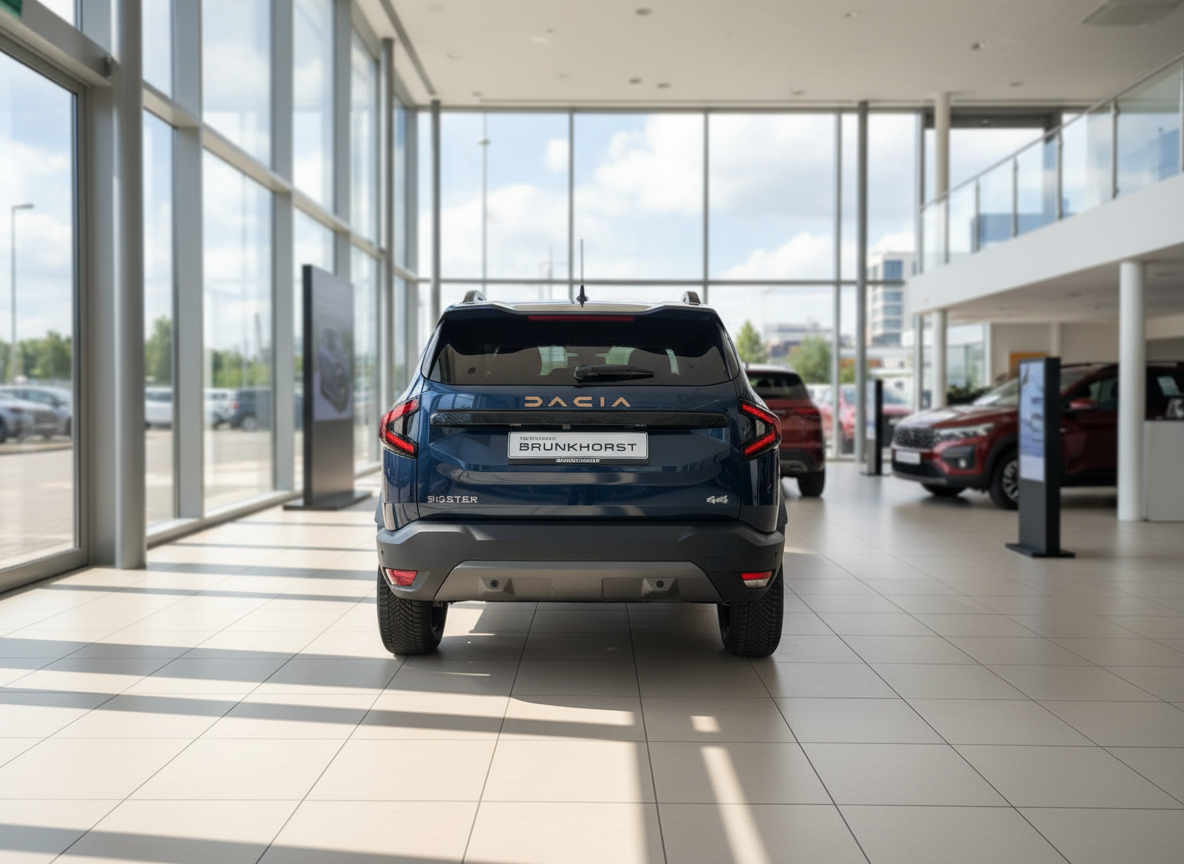 Dacia Bigster 4x4 in Dunkelblau – Heckansicht im Autohaus Brunkhorst Showroom