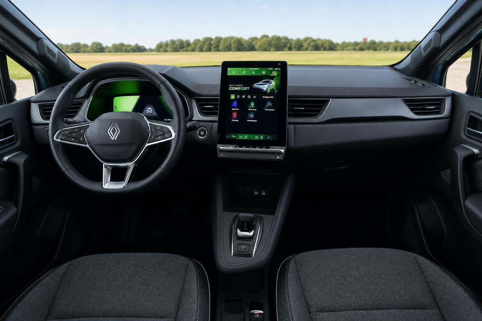 Renault Cockpit mit Lenkrad und Touchscreen im Innenraum