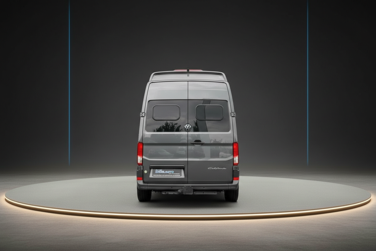 VW Crafter California Wohnmobil grau Heckansicht Studioaufnahme