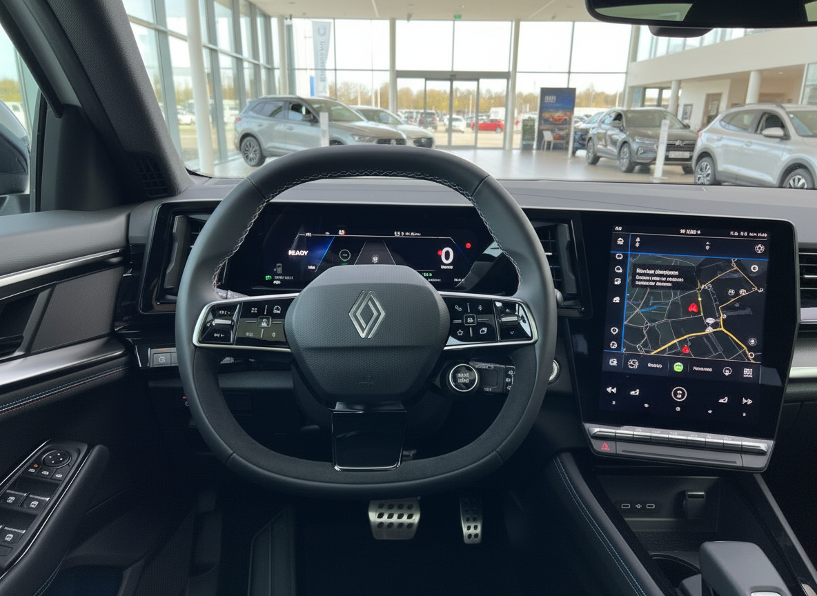 Renault Innenraum mit digitalem Cockpit und großem Touchscreen-Infotainmentsystem