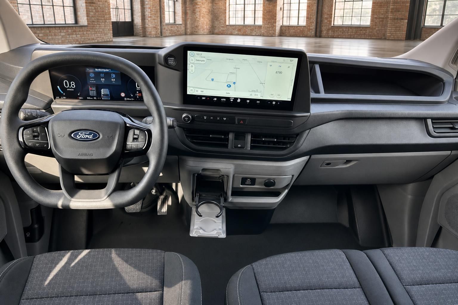 Ford Transit Armaturenbrett mit Lenkrad und Infotainment-Display