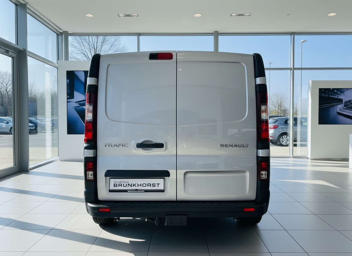 Renault Trafic Kastenwagen weiß Heckansicht im Autohaus Brunkhorst Showroom
