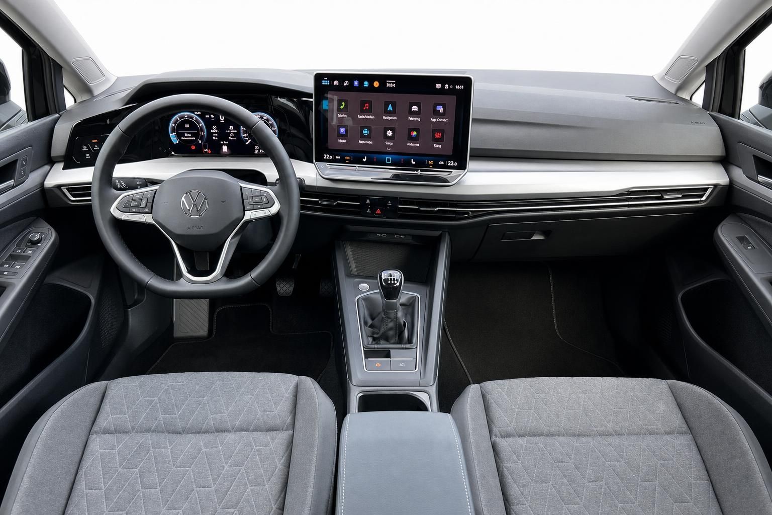 VW Innenraum frontal: Lenkrad, Touchscreen und Vordersitze im Überblick