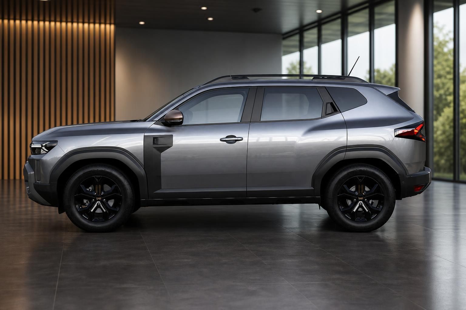 Dacia Duster SUV grau - Seitenansicht mit schwarzen Felgen und modernem Design