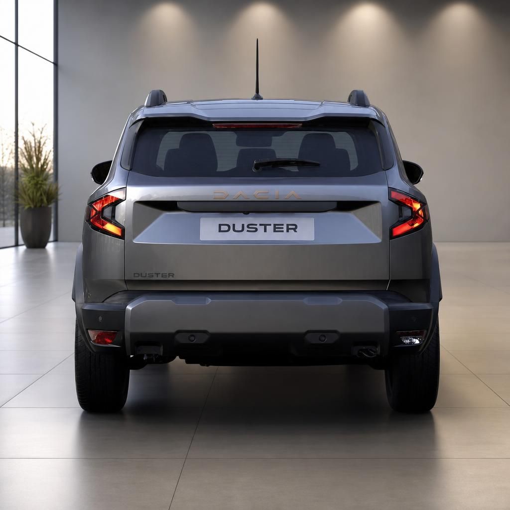 Dacia Duster SUV grau - Heckansicht von hinten mit Kennzeichenhalterung