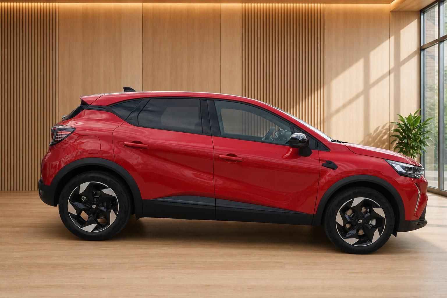 Renault Captur rot Seitenansicht im modernen Showroom